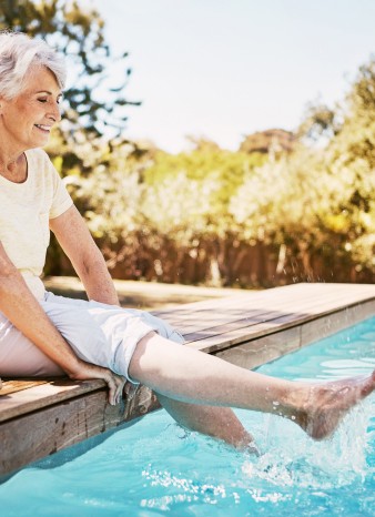 person by the pool
